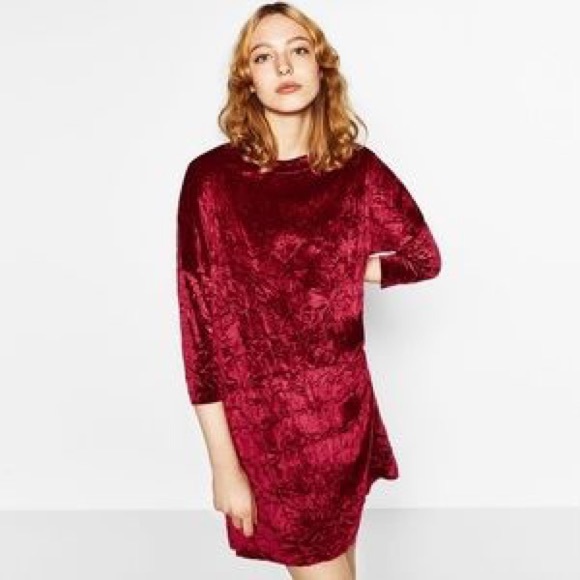zara red velvet dress